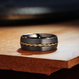 King Will 8mm Tungsten Rings Gunmetal Domed Gold Steel Wire Inlay Line Brushed Surface Men Wedding Bands Promise Engagement 12