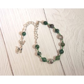 Cernunnos Prayer Bead Bracelet in Moss Agate: Gaulish Celtic God of Nature and Wild Beasts
