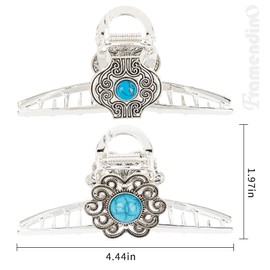 Framendino, 2 Pack Metal Hair Claw Western Turquoise Clip for Women
