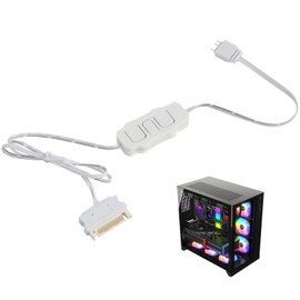 LUCTHY 5V 3Pin ARGB Controller with Manual Buttons SATA, 15Pin to ARGB 3Pin Power Supply LED Male Connector Splitter Cable for PC Builds, RGB Fans, LED Strips, DIY Cooling Systems (White)