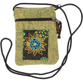GURU SHOP Boho Neck Pouch, Passport Bag - Petrol, Men/Women, Cotton, 18 x 12 x 1 cm, Alternative Shoulder Bag, Fabric Handbag, Green