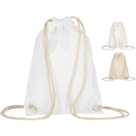 ELES VIDA Cotton gym bag, 21 x 29 cm, sports bag, backpack, fabric bag, cotton bag, jute bag, Oeko-Tex® tested fabric bag for men and women, children gym, White