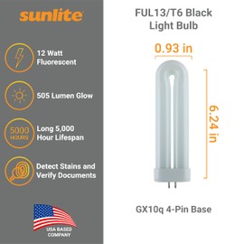 Sunlite 05100-SU T6 Fluorescent U-Shaped Light Bulb, 12 Watts, 505 Lumens, GX10q 4-Pin Base, Plug-in, 5,000 Hour Life Span, Clubs, Restaurants, Party Lights, Bars, 4100K Cool White, 1 Count