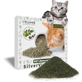 YWAOOH Cat Toys - Blend Silvervine Powder 45g with 5 Reusable Pouches, Catnip Alternative, 100% Natural Silver Vine Gall Fruit Powder & Silvervine Leaves, Suitable for All Cat Ages