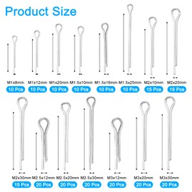 sourcing map 225Pcs 15 Sizes 304 Stainless Steel Cotter Pin Split Pin Assortment Kit, Split Cotter Fastener Clips for Household Appliances, Sports Equipment, Car Mechanics Repair (Silver)