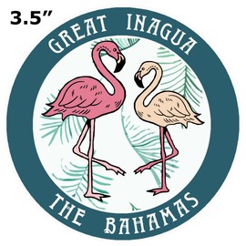 Blue Heron Two Flamingos Great Inagua, Bahamas Car Truck Window Bumper Sticker Decal - Turquoise