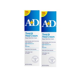 A+D Treat & Heal Zinc Oxide Diaper Rash Cream - 4 oz (113 g), Pack of 2