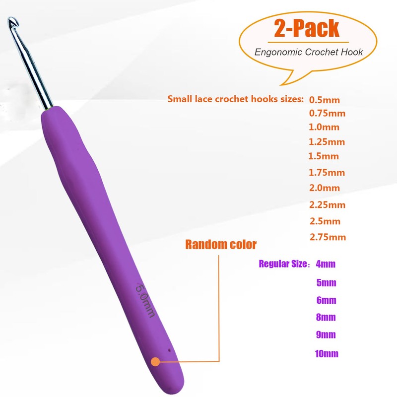 Mdoker 5mm 2PCS Crochet Hook Ergonomic Handle Crochet Hook Needles