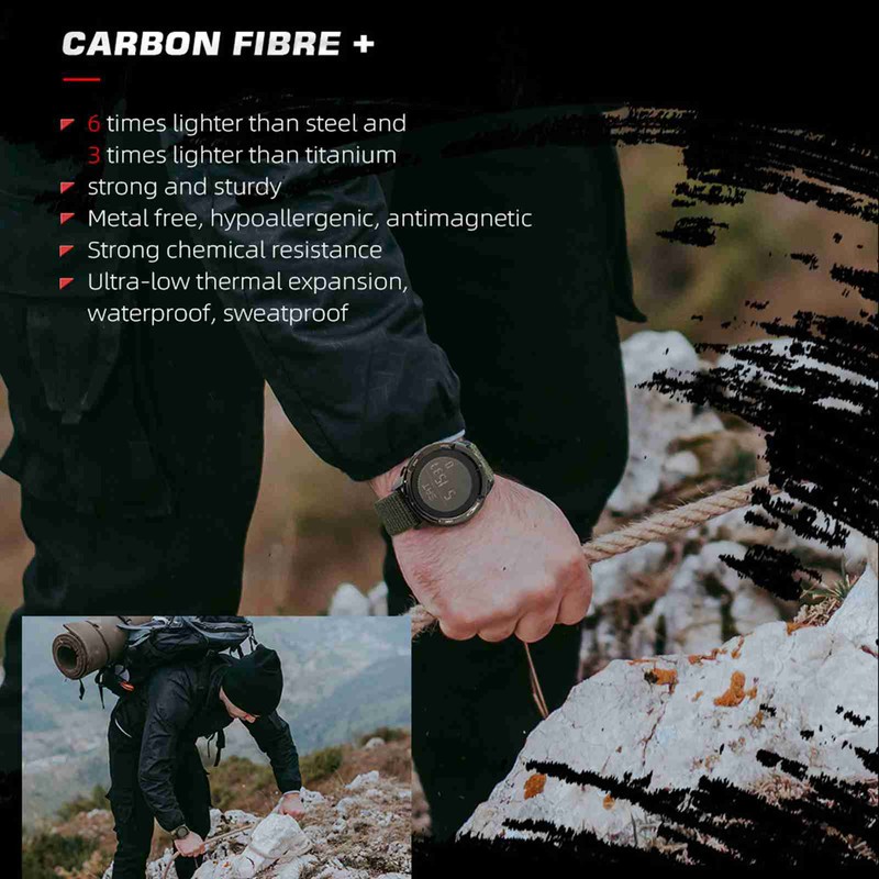 Outdoor Sports Watch Carbon Fiber Case Water Resistant Multifunctional Wristwatch