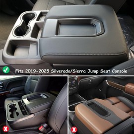 Zxiaochun Center Console Cover Compatible with 2019-2025 2026 Chevy Silverado/GMC Sierra Jump Seat Accessories, Middle Console Armrest Lid Leather Protective Cover(ONLY for Split Bench Seat Console)