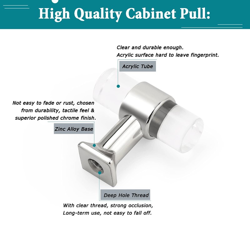 Orger Acrylic Cabinet Knobs 15 Pack Single Hole Drawer Knobs