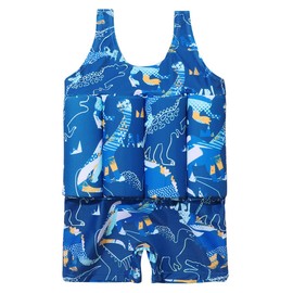 Kids Boys Girls One Piece Floatation Swimsuit with Adjustable Buoyancy Toddler Floating Swimsuit Baby Float Suit Swim Vest Swimwear Life Jacket Summer Training Bathing Suit Blue Dinosaur 18-24 Months