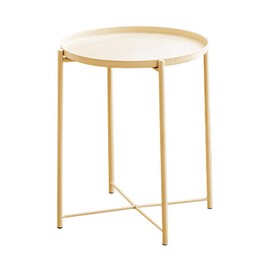 Timoau Side Table, Metal End Table Yellow Round Side Table Sofa Small Table with Removable Tray, Accent Coffee Table Tea Table, Snack Table for Living Room and Bed Room