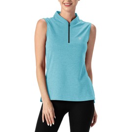 TBMPOY Women's UPF 50+ Golf Polo Shirts Sleeveless Zip Up Athletic Tank Tops Quick Dry Light Blue S