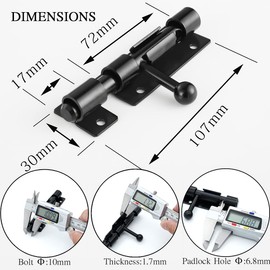 XQDWX Barrel Bolt Door Latch With Padlock Hole, Thickened 304 Stainless Steel Slide Door Lock, 4 Inch Matte Black, No '304' Logo, 2 Pack, 214BB-BL-2P