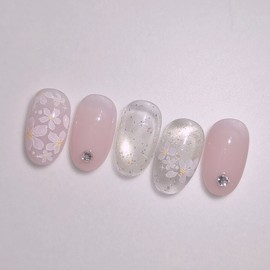Handmade Nail Tip Sakura Bloom - Almond Long / 수제네일팁 사쿠라블룸 - 아몬드롱