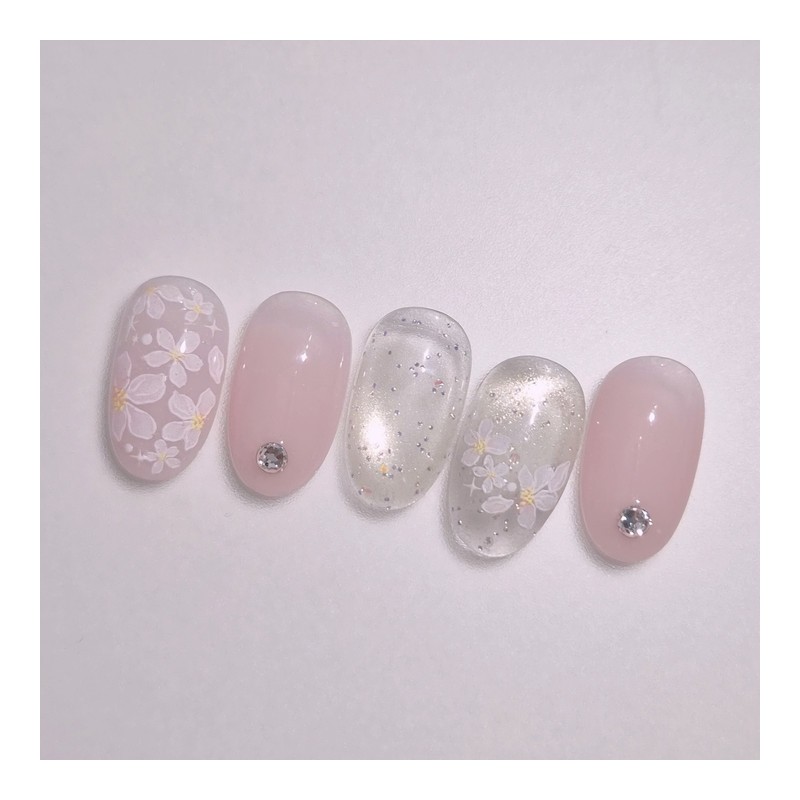 Handmade Nail Tip Sakura Bloom - Almond Long / 수제네일팁