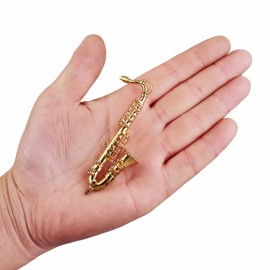 Dselvgvu Miniature Saxophone with Stand and Case Brass Mini Musical Instrument Replica Collectible Figurines Dollhouse Accessories Model Home Decorations Ornaments (Tenor Saxophone, 3.16"x1.69"x0.63")
