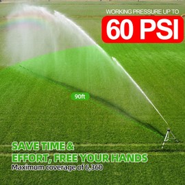 SPECILITE Brass Impact Sprinkler on Tripod Base, 50” Heavy Duty Metal Pulsating Telescoping Sprinkler, 360 Degree Irrigation for Large Area, Yard, Lawn, Waters up to 90ft, Covering up to 6360sqft