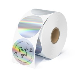 MUNBYN 2” Circle Holographic Thermal Label Stickers, Round Printable Rainbow Glitter Thermal Printer Sticker Labels for Christmas Gift Wrapping, Self-Adhesive Name Price Tag DIY Custom Logo Design