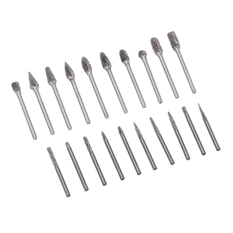 20Pcs Tungsten Carbide Carving Bits Double Cut Rotary Burr Set