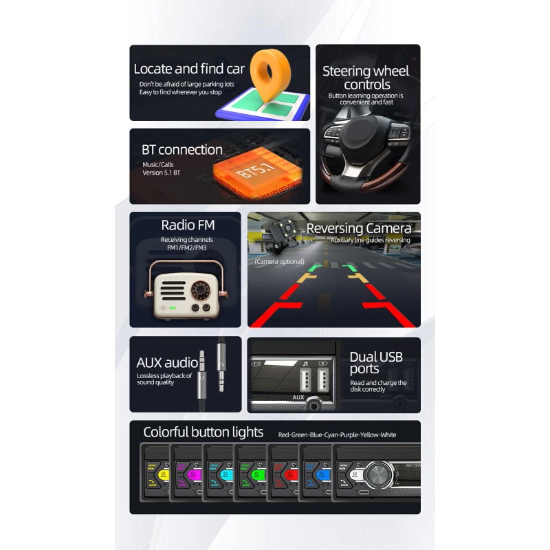 ESSGOO Retractable 7" Single DIN Touch Screen Car MP5 Stereo