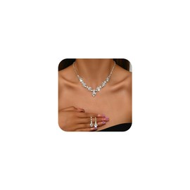 FFWTPY Set of 2 Jewellery Set Necklace Earrings Set Pendant Necklace Rhinestone Drop Earrings Suitable for Wedding Party Occasions, Gemstone