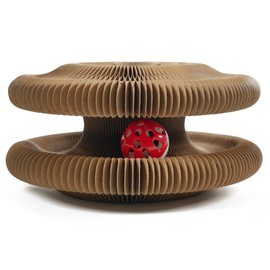 PETSWEET 1Pack Magic Organ Cat Scratcher Cardboard, Foldable Kitty Kurlz Scratching Board, Interactive Cat Toy with Bell Ball, Corrugated Cardboard Scratch Pad for Indoor