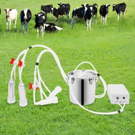 Electric Cow Milking Machine, 10L Pulsation Vacuum Pump Milker Portable Milking Machine Adjustable Pressure with Milk Bucket Brush and Milk Tube Brush for Cows Goats and is Appropriate (5L)