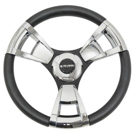 Gussi Italia Model 13 Chrome/Black Premium Italian-Made Steering Wheel for Golf Carts - No Hub Adapter Needed (Club Car DS)