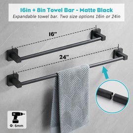 Faixero Bathroom Hardware Accessories Set 4 Pieces, 24 Inches Adjustable Expandable Towel Bar Set, Stainless Steel Towel Racks for Bathroom Wall Mounted, Black
