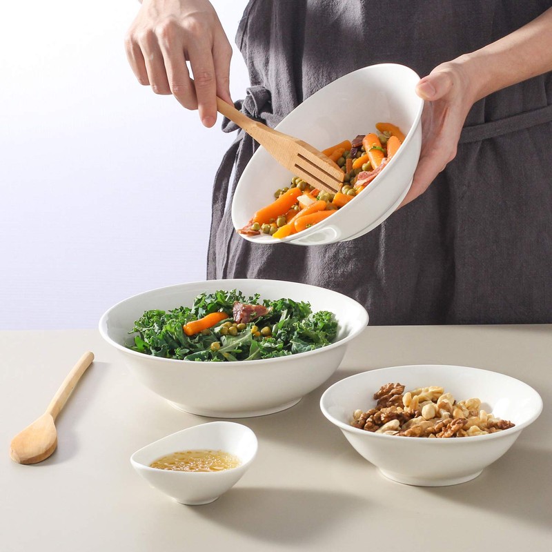 LIFVER 48 oz White Ceramic Bowls, Set of 4, Large