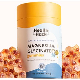 Health Hack Glicinato de Magnesio en Gomitas | 180 Gummies | 410mg por Porción | Suplemento Sin Azúcar ni Colorantes Artificiales