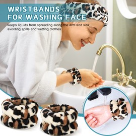 Chuangdi Spa Face Headband Wrist Wash Bands Set Soft Makeup Hair Band Elastic Wrist Sweatband Fluffy Cosmetic Headband for Women Girls (White, Black, Cow Print) Pack of 3