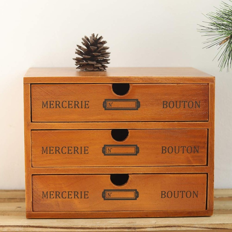Willcome Wooden Storage Box with Drawers Portable Wooden Desktop Organizer