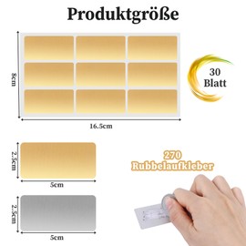 270 Pieces Scratch Cards Make Yourself, 30 Sheets Scratch Stickers, 50 x 25 mm Scratch Labels, Rectangle Surprises Scratch Stickers for Game, DIY, Travel Voucher, Gifts (Gold and Silver)