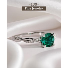 LUO Infinity Twist Emerald May Birthstone Rings for Women, 7 * 7 MM Dainty Round Shaped Engagement Statement Ring with S925 Sterling Silver, Fine Jewelry Gift for Her Size 6