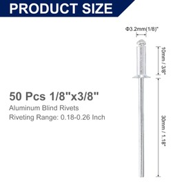 sourcing map 50Pcs 1/8"x3/8" Aluminum Blind Rivets, Aluminum Grip and Steel Mandrel, Countersunk Head Long Split Rivets for Metal, Furniture, Automotive, Silver