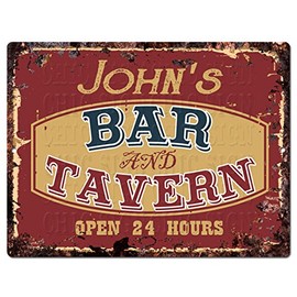 JOHN'S BAR and TAVERN Tin Chic Sign Rustic Vintage style Retro Kitchen Bar Pub Coffee Shop Decor 9"x 12" Metal Plate Sign Home Store man cave Decor Gift