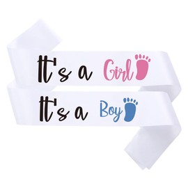 GDTO8820 CoolerthingsDG, 2pcs white, it's a Girl sash, it's a Boy sash, gender reveal sash for mom and dad, mommy to be, daddy to be sashes, sashes for baby shower, mom to be sash (2pcs)