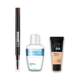 Maybelline BR-1 Fashion Brow Powder-In Pencil N, Includes Remover + Foundation Mini Size, Eyebrow, Natural Dark Brown