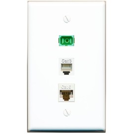 RiteAV 1 Port SC APC Simplex Phone and Cat6 Ethernet Wall Plate - Flat Style [White]