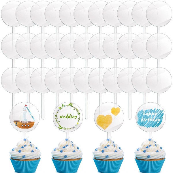 Yulejo 48 Pcs 2 Inch Blank Acrylic Cupcake Toppers DIY