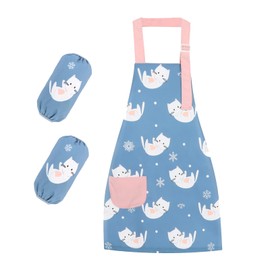 Figarge Children's Apron Adjustable Waterproof Apron Children's Apron with Pockets for 3-10 Years Boys Girls Cooking Apron Children for Kitchen Cooking Grill Baking Painting Party, Blue Kitten