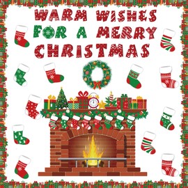 Christmas Bulletin Board Decorations Christmas Classroom Decorations Set Warm Wishes Fireplace Bulletin Boards Xmas Stocking Cutouts for Winter Holiday School Office Wall Decor