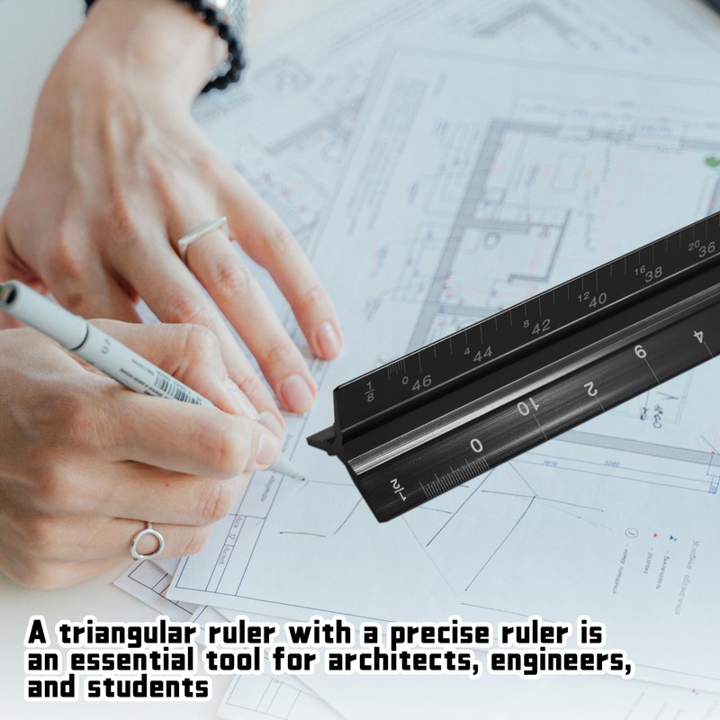 Biaungdo Architectural Scale Ruler, 12 Inch Solid Aluminum Triangular Drafting