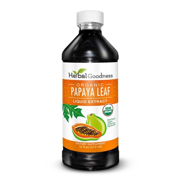 Herbal Goodness Papaya Leaf Extract Platelet Support - 15X Blood Platelet Boost, Bone Marrow & Spleen Support, Immune & Gut Health, Digestive Enzyme - Organic Kosher 16 oz Liquid Extract