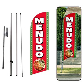MENUDO Mexican Restaurant Business Advertising 6' FT Feather Banner Swooper Flag Sign with 8' FT Pole Kit and Ground Stake