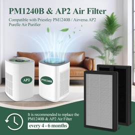 4 Pack PM1240B & AP2 HEPA Replacement Filter Compatible with Priestley PM1240B and Airversa AP2 Purelle Air Puri-fier, 3-stage Filtration System Pre-Filter, H13 True HEPA ＆ Activated carbon
