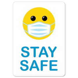 Public Safety Sign - Stay Safe Smiley Face with Mask | Peel and Stick Wall Graphic | Protect Your Business, Class Room, Office & Interior Surroundings | Made in The USA